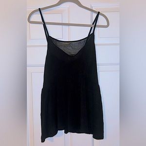 Black camisole tank top with sheer neckline